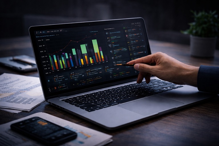 Financial analysis charts and reports